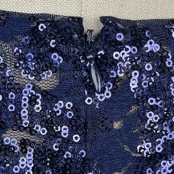 Lauren Ralph Lauren Blue Sequin Cocktail Dress Sheath Long Sleeve Ruched Skirt L - Picture 11 of 16